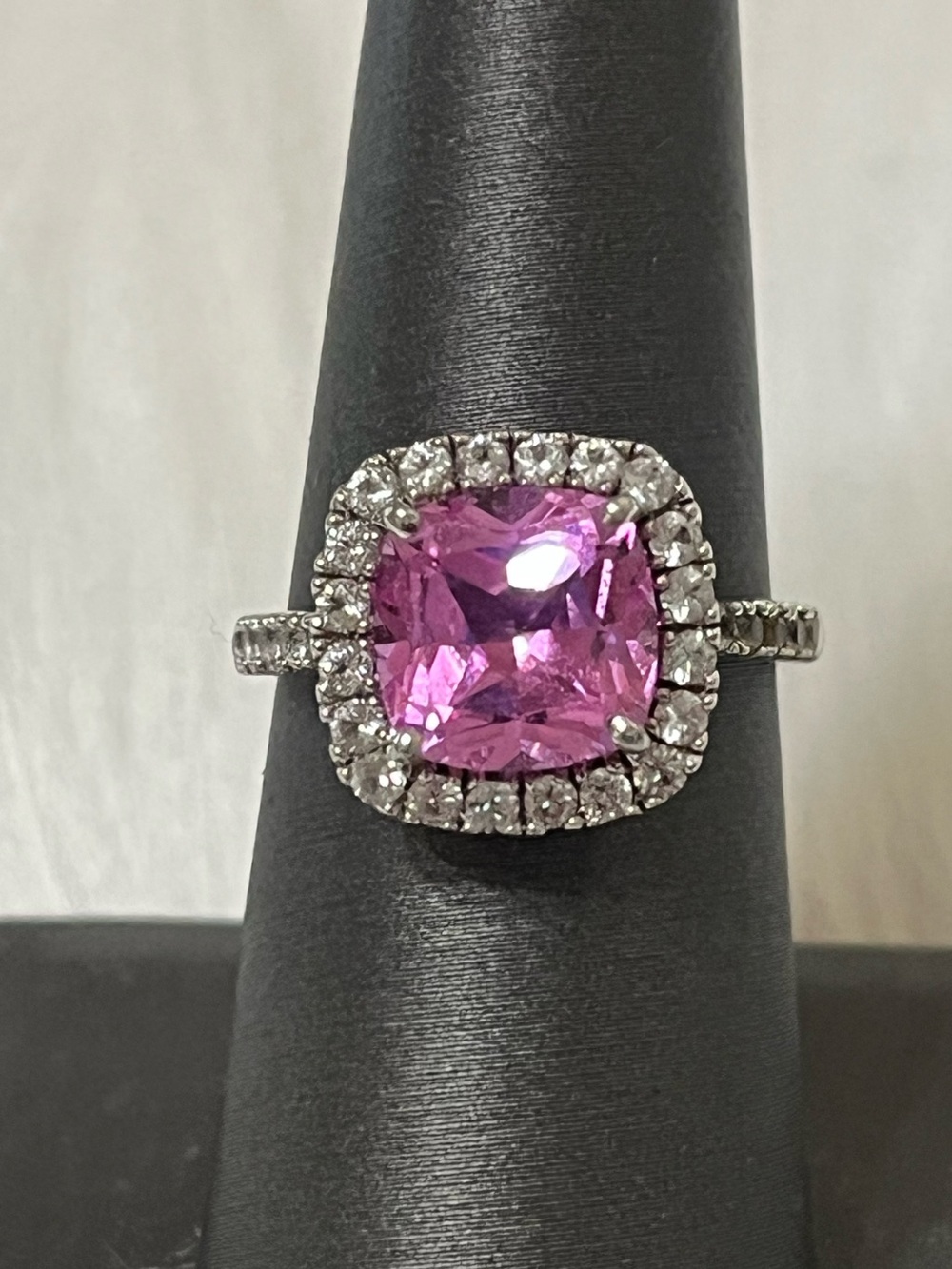 Sterling Pink Sapphire Cushion Cut Ring